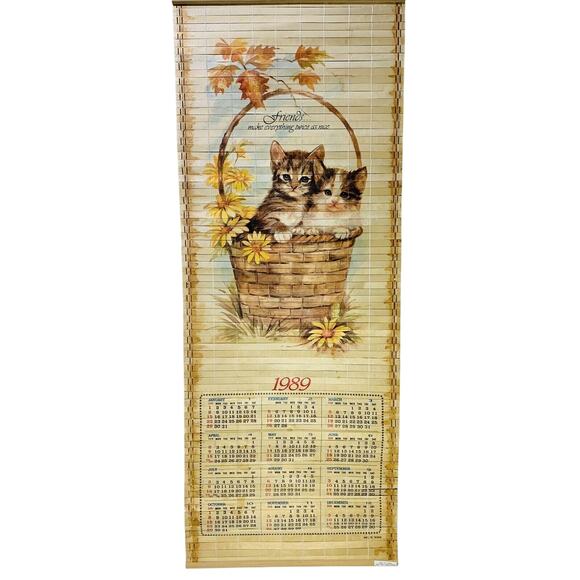 Bamboo Calendar 1988-89 Vintage Hummel Children Kitten 12.5" x 33" Double Sided - Picture 5 of 12